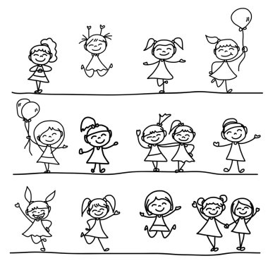 mutlu çocuklar çizim el