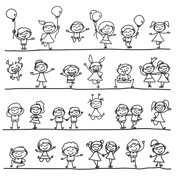 Dibujo a mano niños felices — Vector de stock