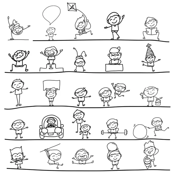Dibujo a mano niños felices — Archivo Imágenes Vectoriales