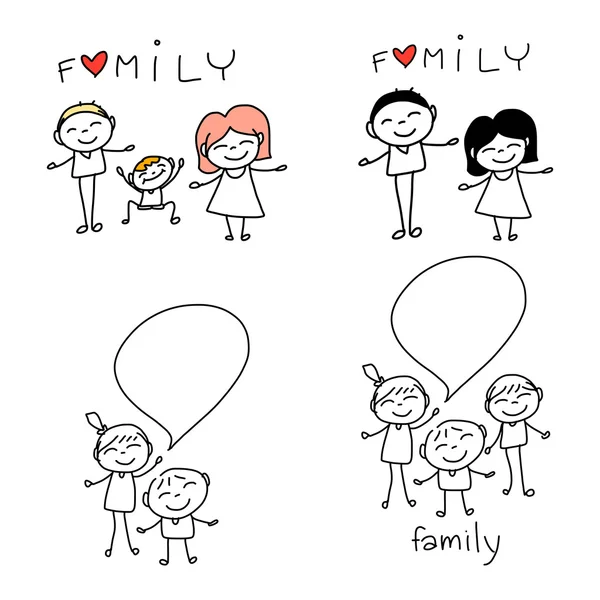 Desene animate de mână familie fericită — Vector de stoc