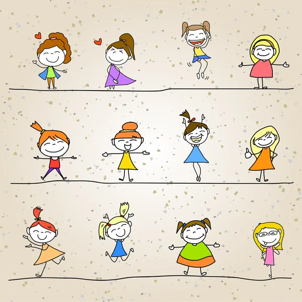 Dessin à la main dessin animé abstrait enfants heureux — Image vectorielle
