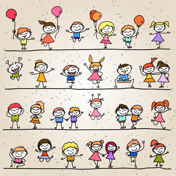 набор ручной работы мультфильм абстрактные счастливые дети
