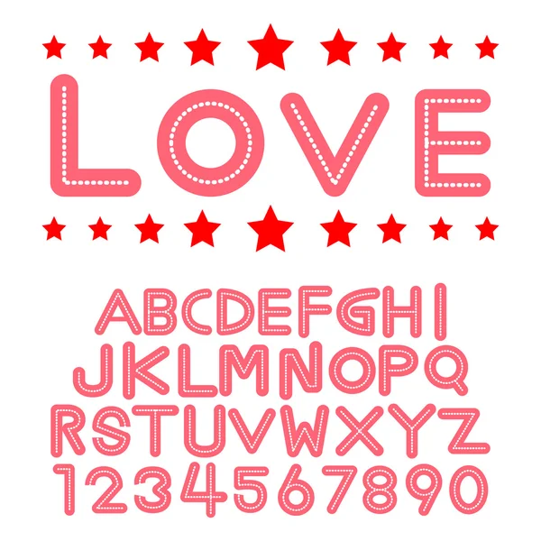 Alfabet lettertypen en cijfers voor Valentijnskaart — Stockvector