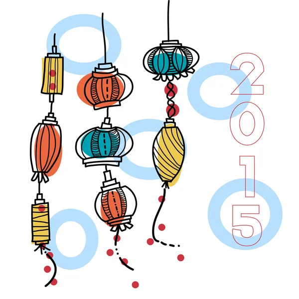 2015 Chinese New Year hand drawing lantern — Stock Vector