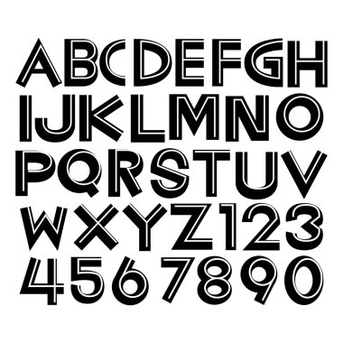 Retro alfabesi fontları ve numaraları