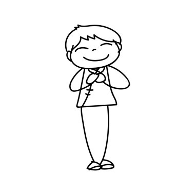 Çin yeni yılı çizgi film karakteri çizim el