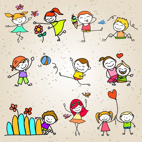 Ręka rysunek kreskówka szczęśliwy dzieci — Wektor stockowy