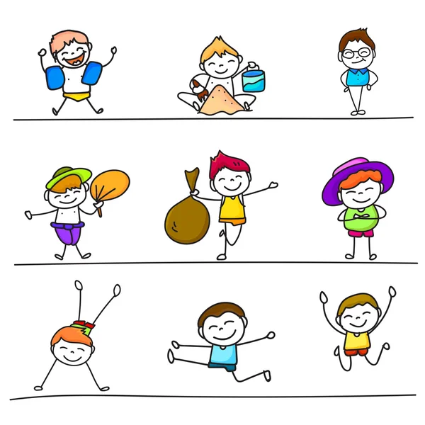 Set di bambini felici colorati — Vettoriale Stock