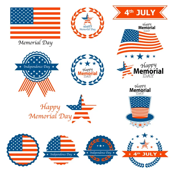 Happy Memorial Day badges and labels — Stock Vector