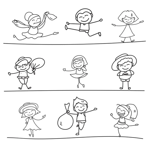 Dibujo a mano dibujos animados niños felices — Vector de stock