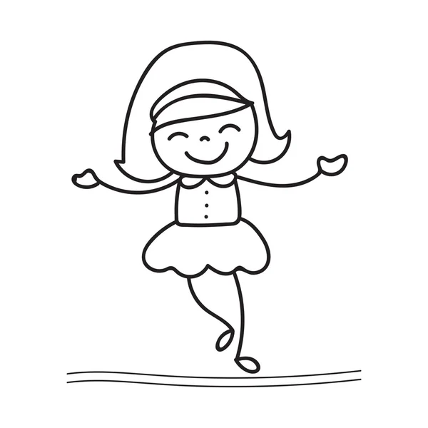 Mano dibujo feliz chica bailando — Vector de stock