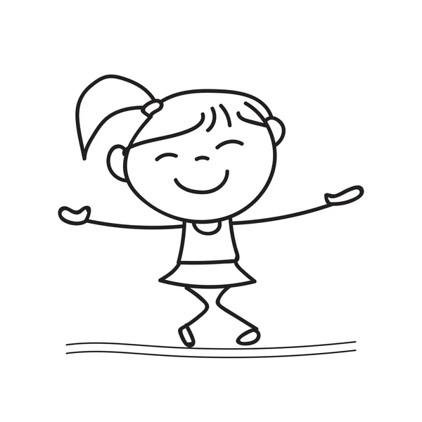 手绘图快乐的女孩跳舞 — 图库矢量图片