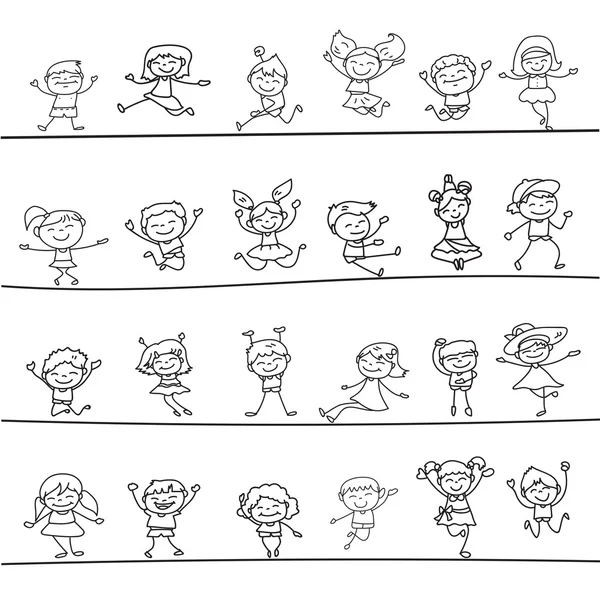 Feliz niños dibujo a mano personaje de dibujos animados — Archivo Imágenes Vectoriales