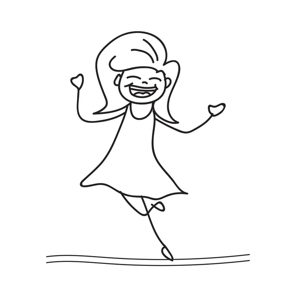 Mano disegno felice ragazza danza — Vettoriale Stock