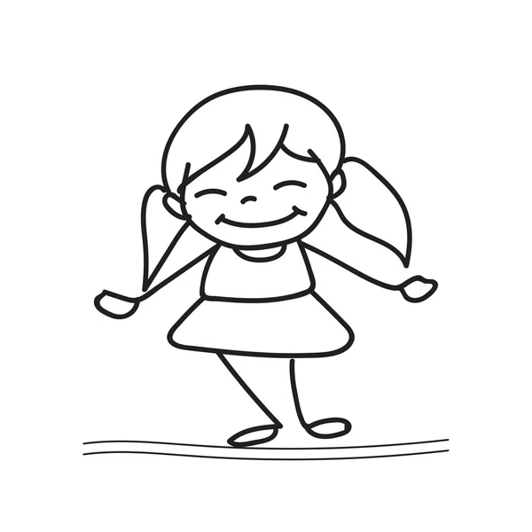 手绘图快乐的女孩跳舞 — 图库矢量图片