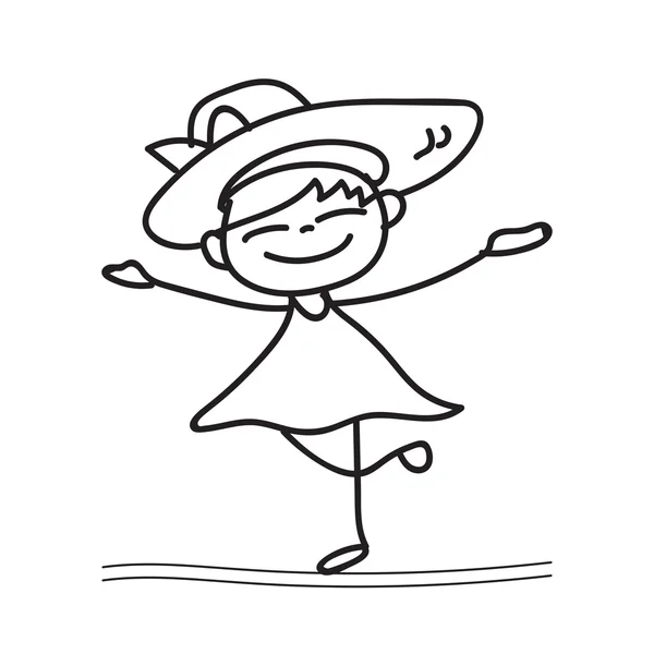 El çizim mutlu kız dans — Stok Vektör