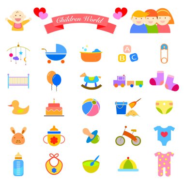 Bebek düz Icons set