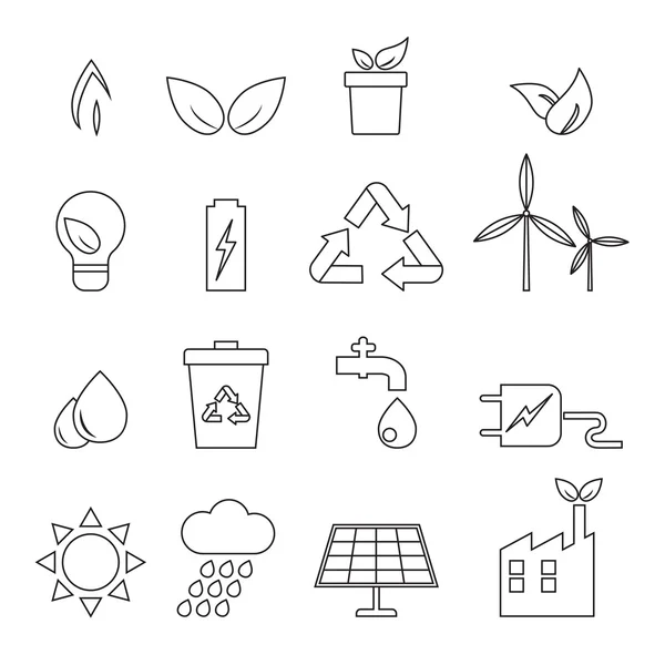 Set icone della linea ecologia, energia, ambiente — Vettoriale Stock