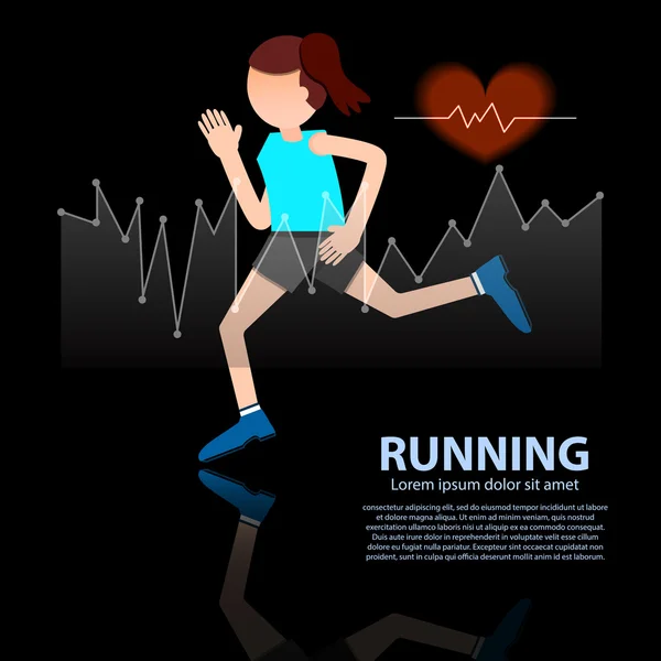 ผู้หญิงวิ่งด้วยอัตราการเต้นของหัวใจ — ภาพเวกเตอร์สต็อก