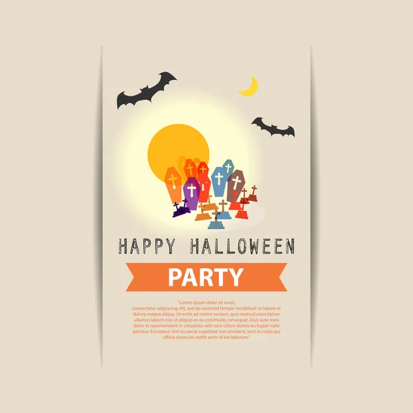 Šťastný Halloween Party hřbitov s úplněk a netopýry — Stockový vektor