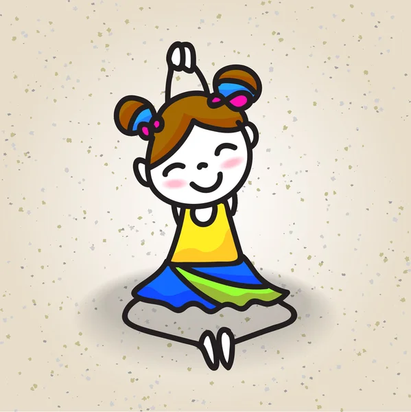 Happy girl drawing cartoon character — Stock Vector