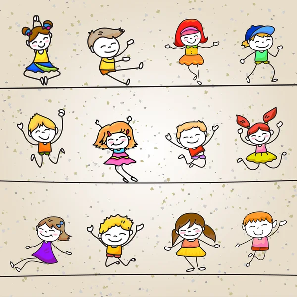 Niños felices dibujar personajes de dibujos animados — Vector de stock