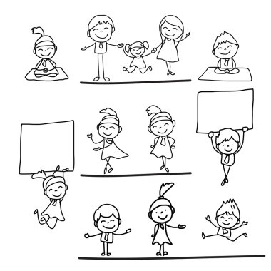 El çizimi karikatür mutlu insanlar