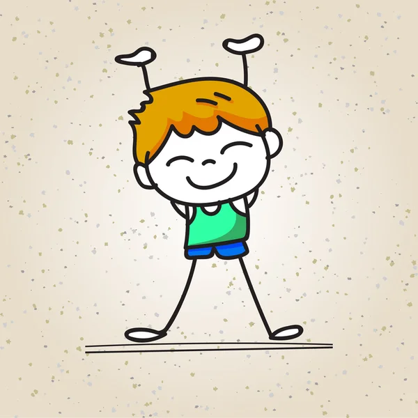 Happy boy drawing cartoon character — Stock Vector