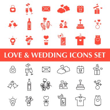 Sevgililer günü, sevgi ve evlilik Icons set