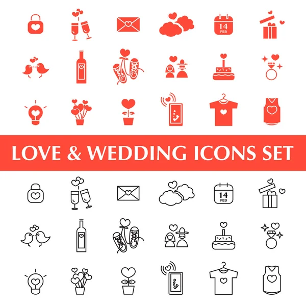 Día de San Valentín, Conjunto de iconos de amor y boda — Archivo Imágenes Vectoriales