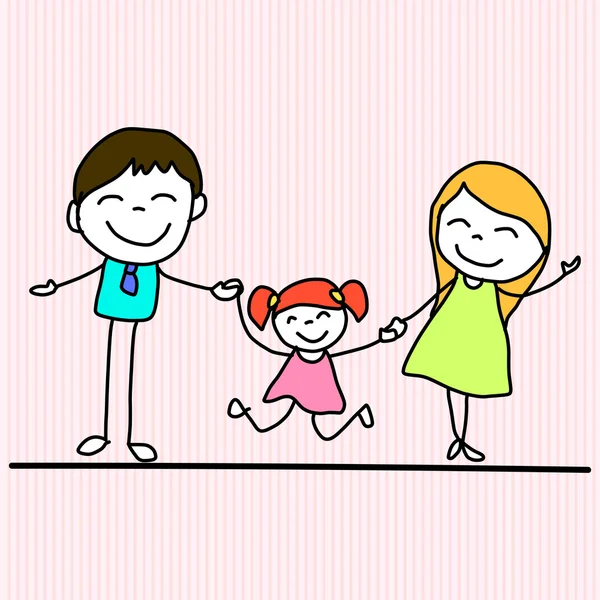 Dessin à la main dessin animé famille heureuse — Image vectorielle