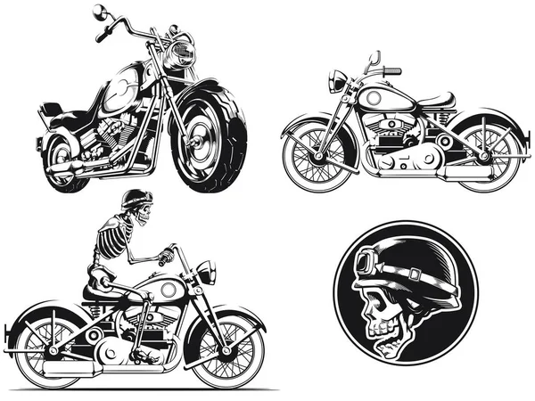 Silhouet Rider Motorfiets Graveren Illustratie Overzicht Vector Set — Stockvector