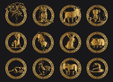 Siluet Çin Zodyak Hayvanları Altın Süslemesi