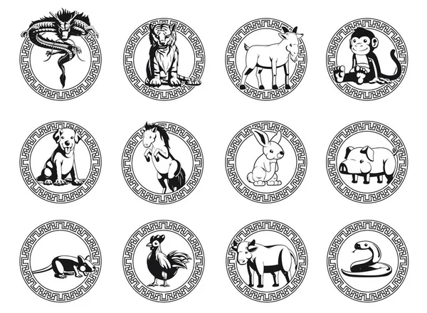 Silhueta Ano Novo Chinês Zodiac Animais — Vetor de Stock