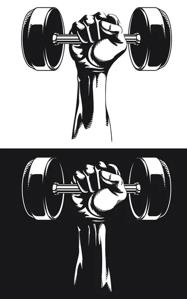 Silhouette Muscular Hand Gym Rundhanteln — Stockvektor