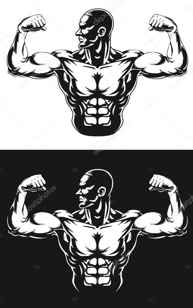 Silhouette Gym Bodybuilder Flexing Arm Muscles