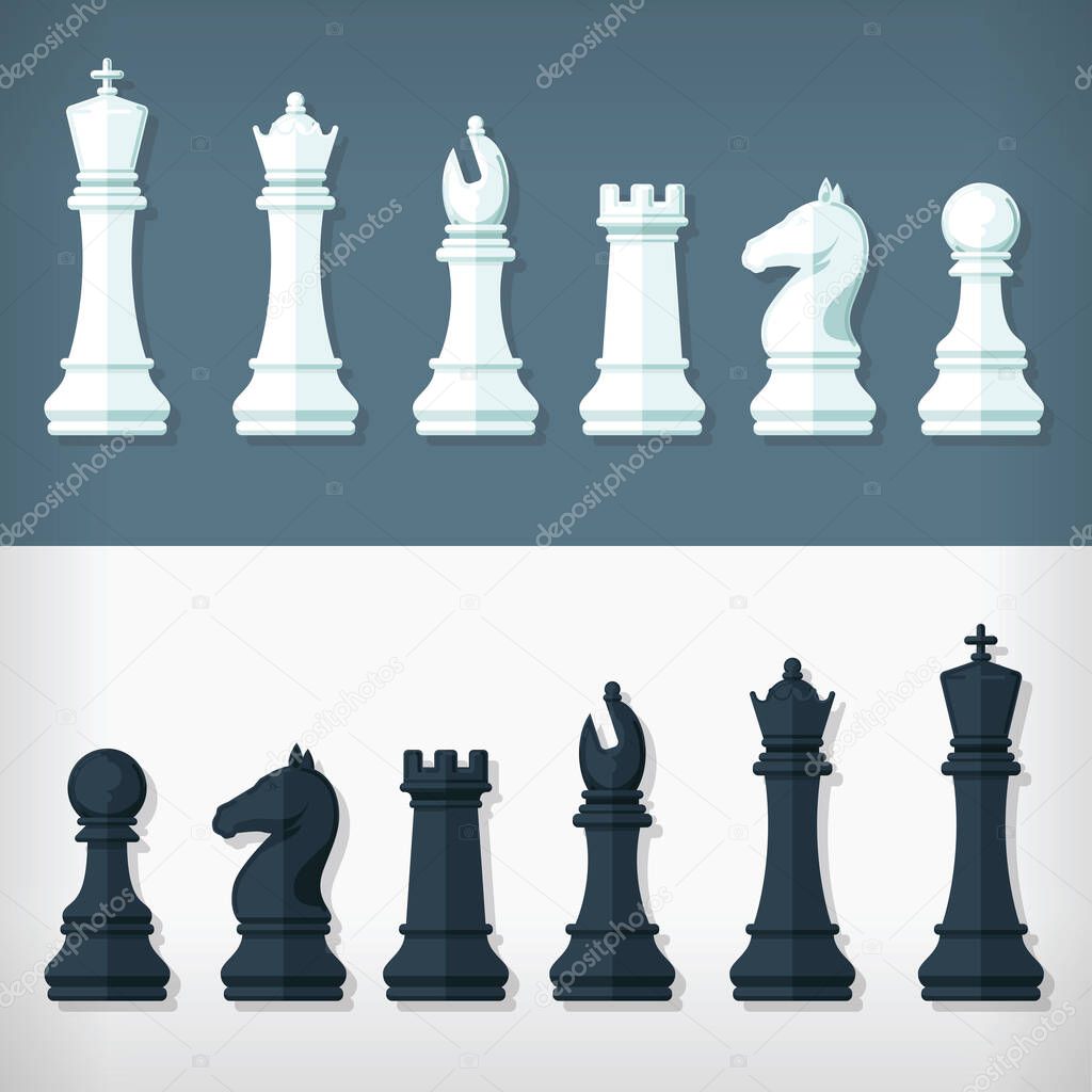Flat Chess Pieces Design Set Style Simple Illustration Drawing