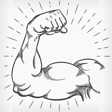 Sketch Strong Arm Muscle Flexing Doodle Hand Çizim Çizimi