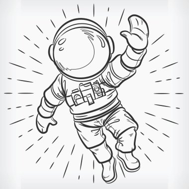 Doodle Yüzen Astronot Basit Çizim Vektörü Resimleme Klibi