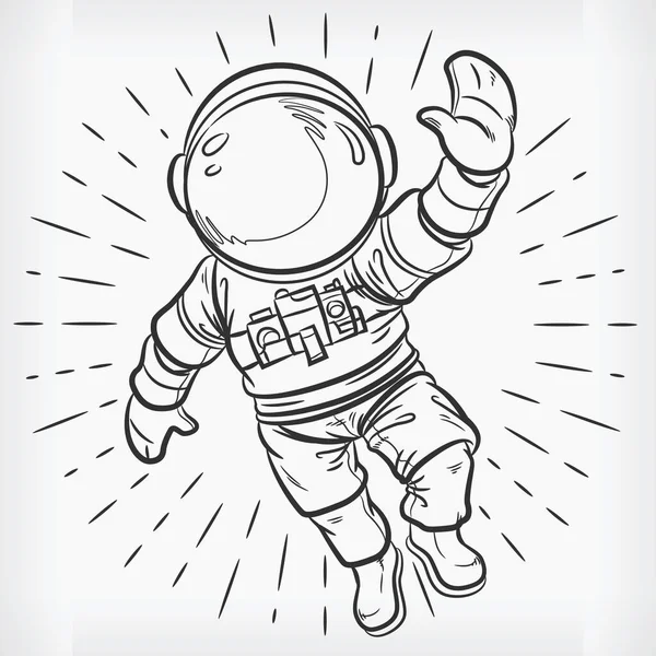 Doodle Flotante Astronauta Boceto Simple Dibujo Vector Ilustración Clipart — Archivo Imágenes Vectoriales