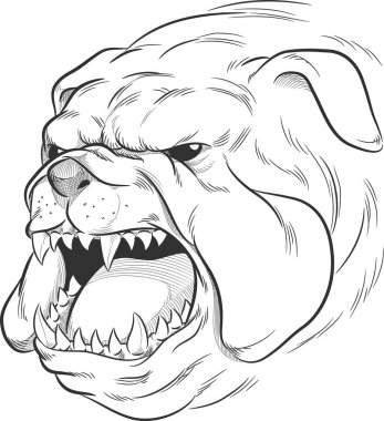 Kızgın Bulldog Kafa Havlayan Doodle Çizim Vektörü Çizimi