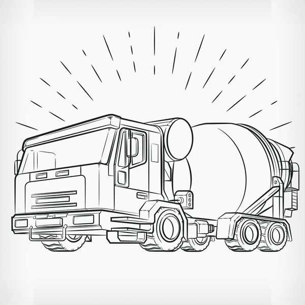 Dessin Croquis Camion Ciment Caniche Mélangeur Béton Illustration Vectorielle — Image vectorielle