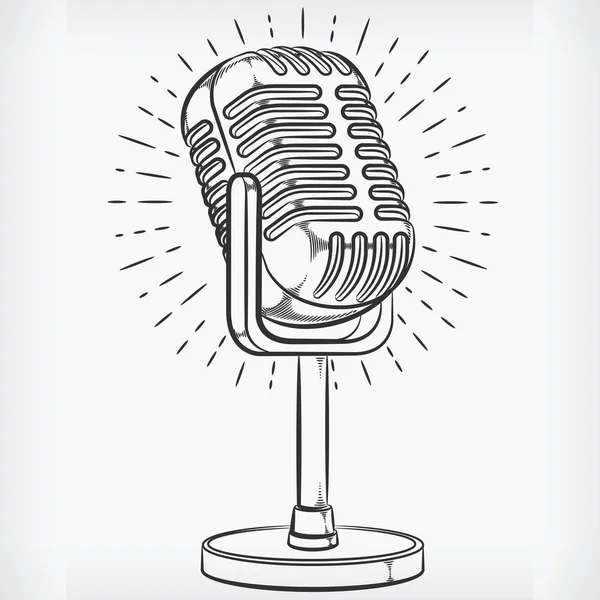 Doodle Podcasting Mikrofon Rysowanie Ręczne Szkic Nagrywania Mic Vector — Wektor stockowy