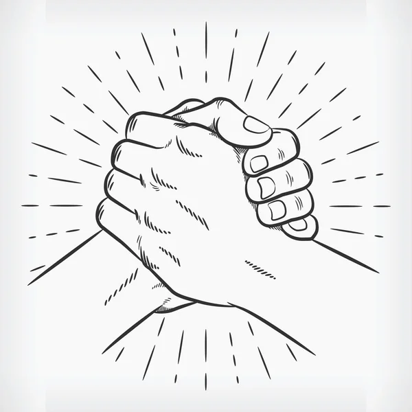 Doodle Urban Soul Handshake Desenho Manual Sketch Thumb Clasp Vector — Vetor de Stock