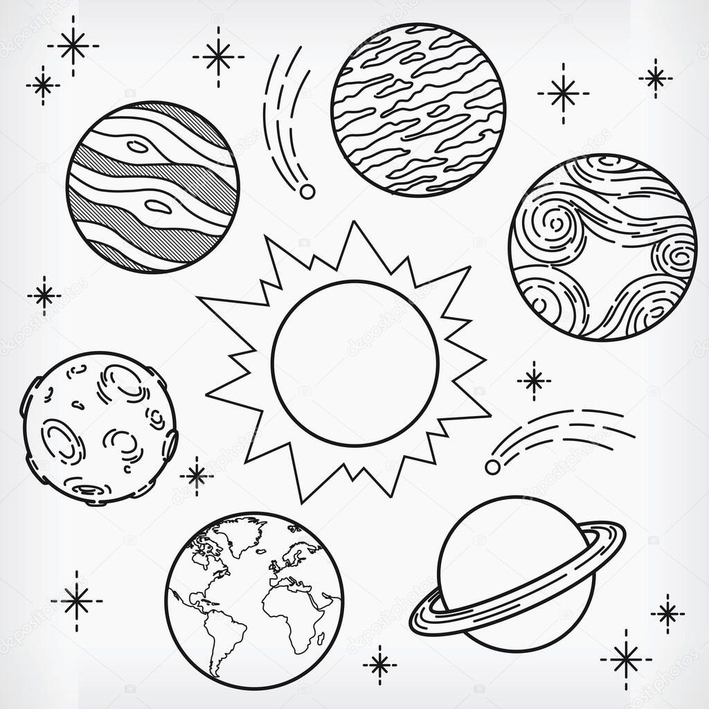 Doodle Planet Handdrawn Solar System Sketch Vector Ilustration Drawing