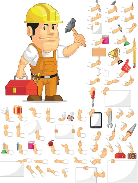 Strong Construction Worker Customizable Mascot Set — Stock Vector