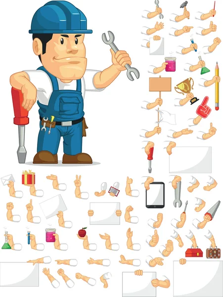 Strong Technician Customizable Mascot Set — Stock Vector