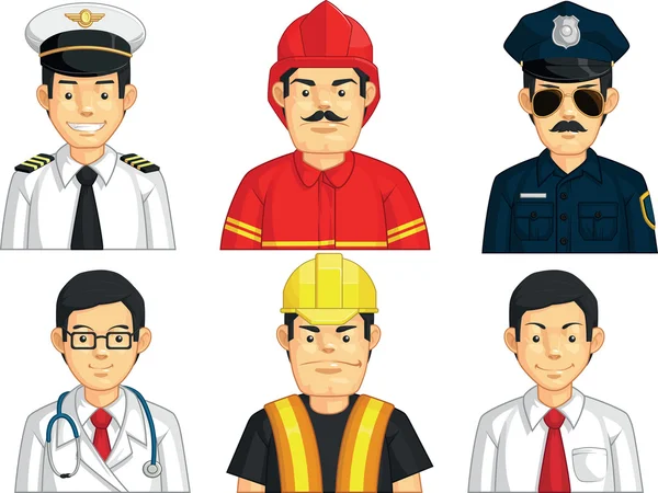 Profession - Travailleur de la construction, Docteur, Pompier, Pilote, Police, Employé de bureau — Image vectorielle