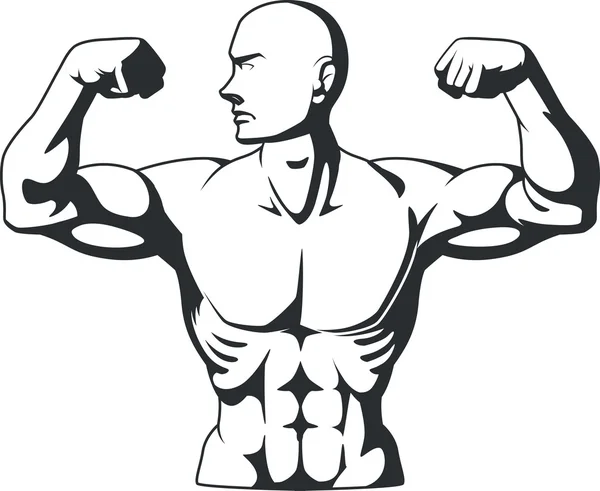 Silhouette of Bodybuilder Flexing Muscles - Stok Vektor