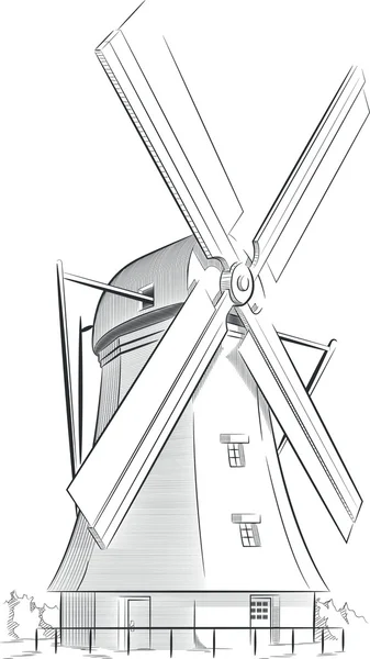 Skizze eines holländischen Wahrzeichens - Windmühle — Stockvektor